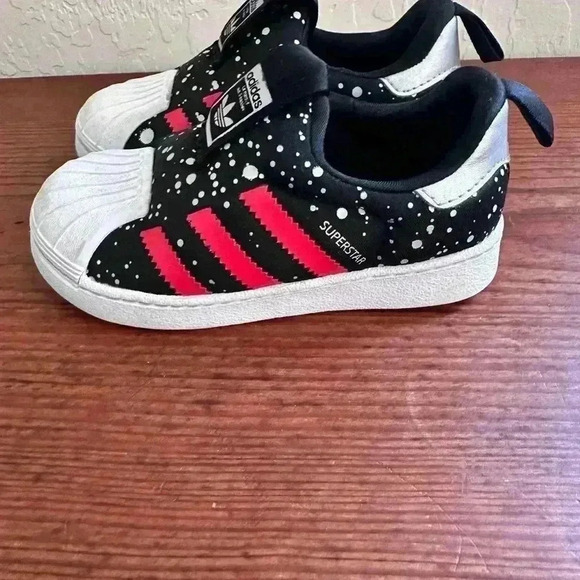 Adidas Toddler Superstar Ortholite Fitfoam Shoes Black Red Stripes - Picture 7 of 11